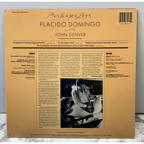 Placido Domingo with John Denver Perhaps Love Pop Vinyl LP in Shrink 1980s CBS - Picture 2 of 6